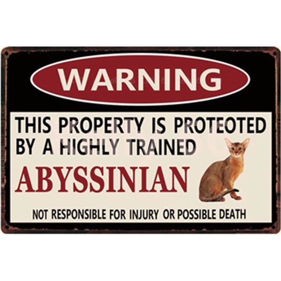 A2766 メタル サイン ブリキ 看板 金属製 プレート パネル 店舗 カフェ 動物 ペット 猫 警告 注意 アビシニアン 【4500拍卖