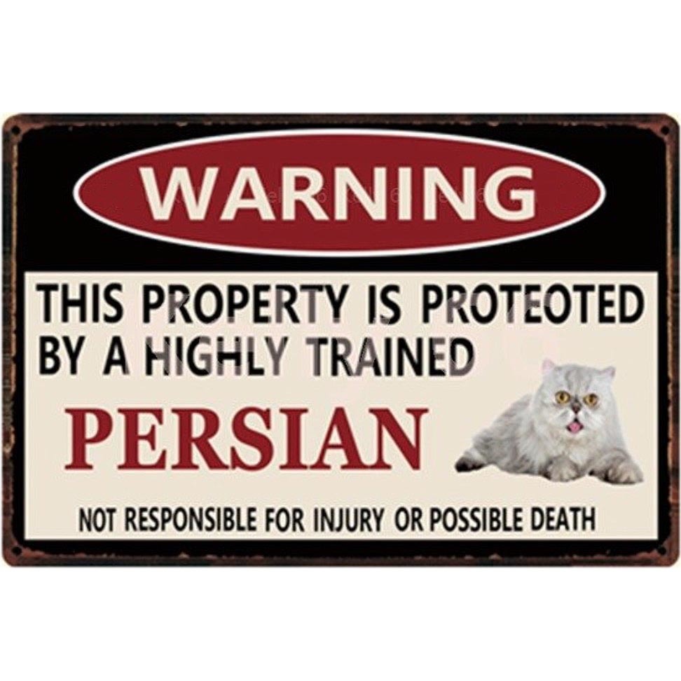 A2761 メタル サイン ブリキ 看板 金属製 プレート アート パネル 店舗 カフェ 動物 ペット 猫 警告 注意 ペルシャ 【4513拍卖