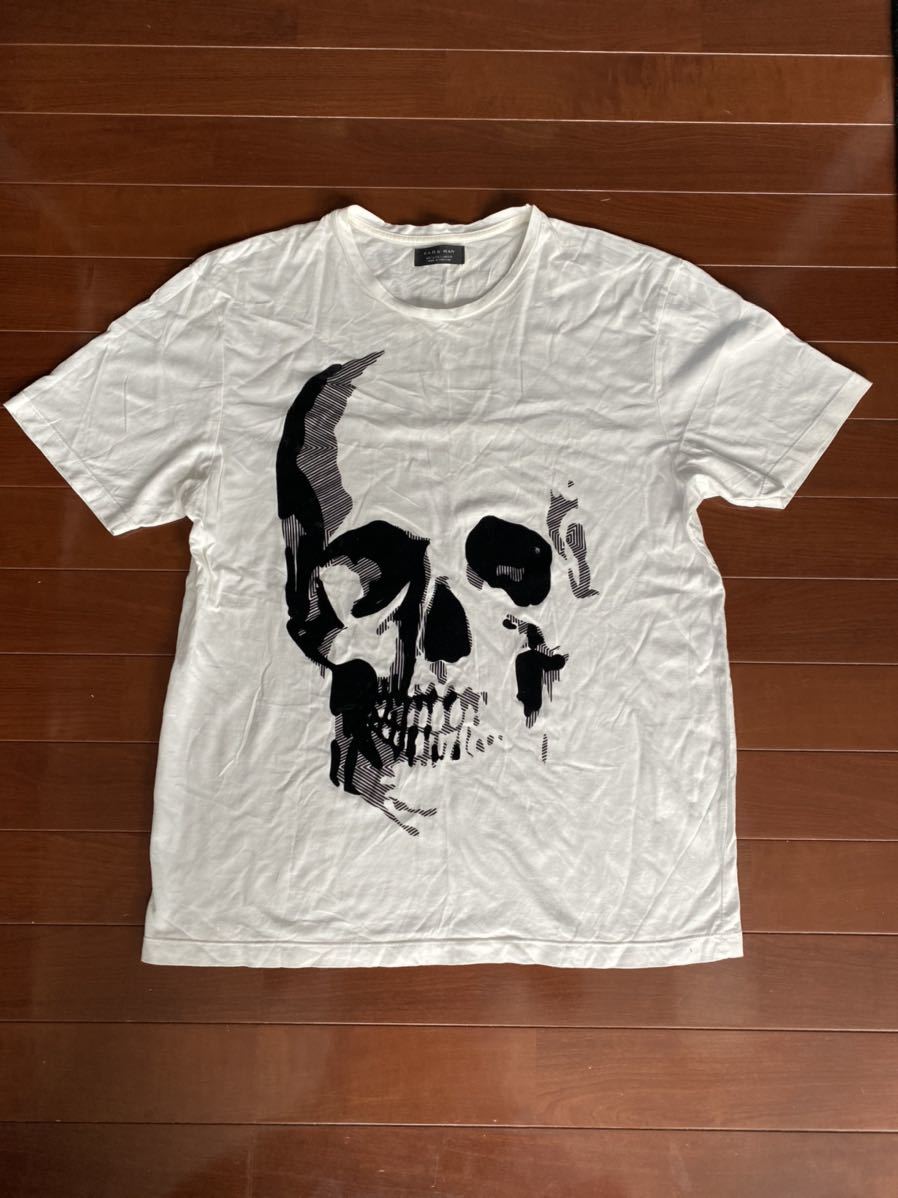 ZARA MAN スカルプリントTシャツ ホワイト 半袖Tシャツ 拍卖