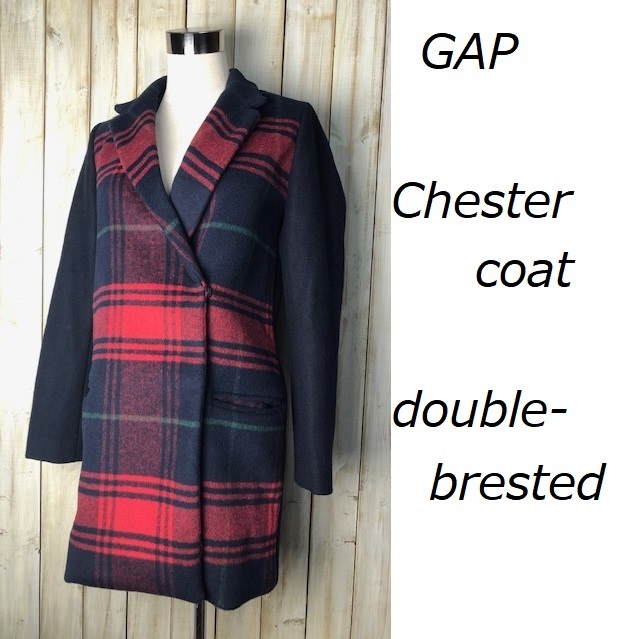 GAP チェック ウール ダブルブレスト チェスターコート 黒 XXS(S程度) ギャップ ●22拍卖