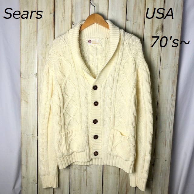 USA古着 70's~ Sears ケーブルニットカーディガン XL フィッシャーマンニット オールド ヴィンテージ アメリカ古着 シアーズ アラン ●45拍卖