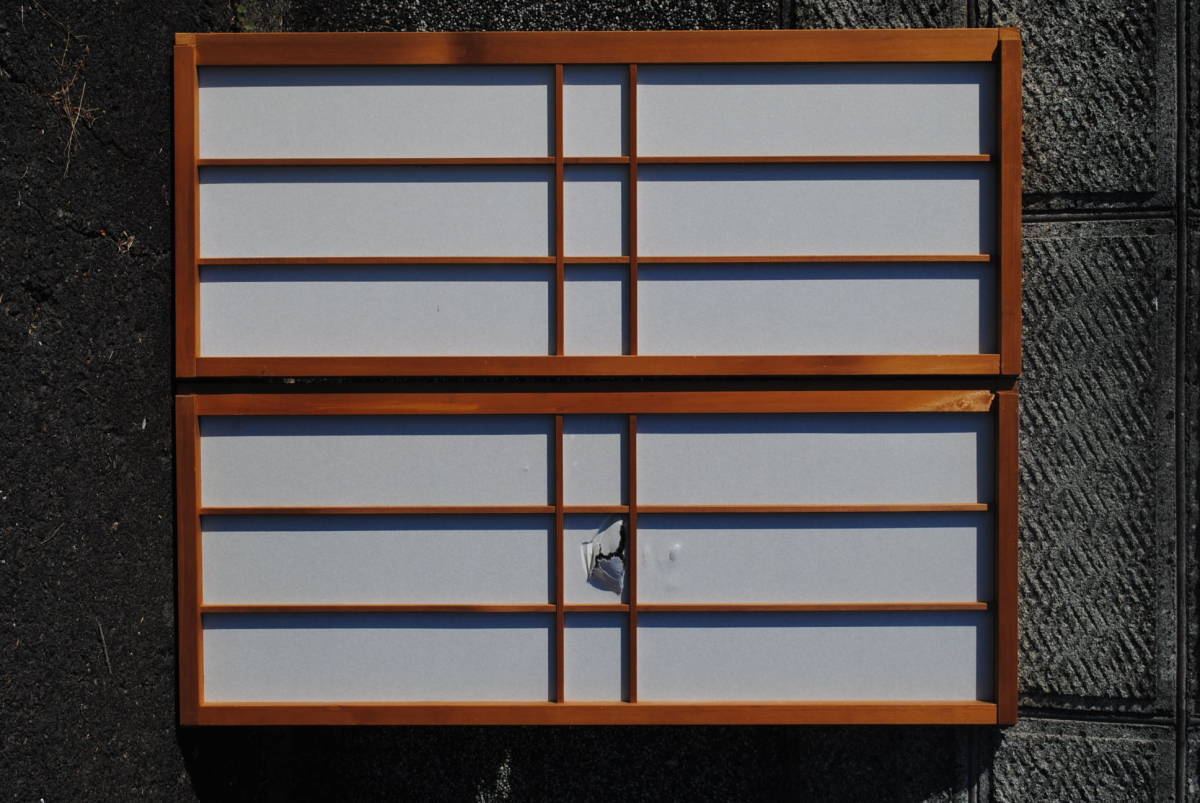 愛2 二枚組 二重十字桟 明り取り用 小型 横長 障子 848x350x20ミリ拍卖