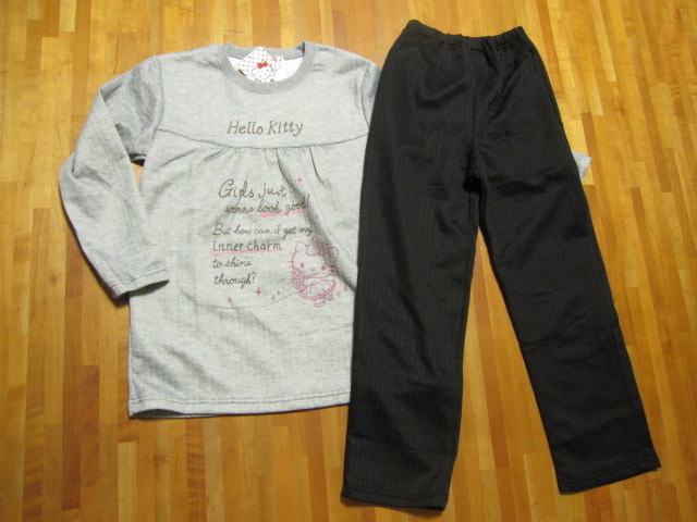 *新品*150*ハローキティ*グレー×ブラック*長袖長丈パンツ*パジャマ*サンリオ*拍卖
