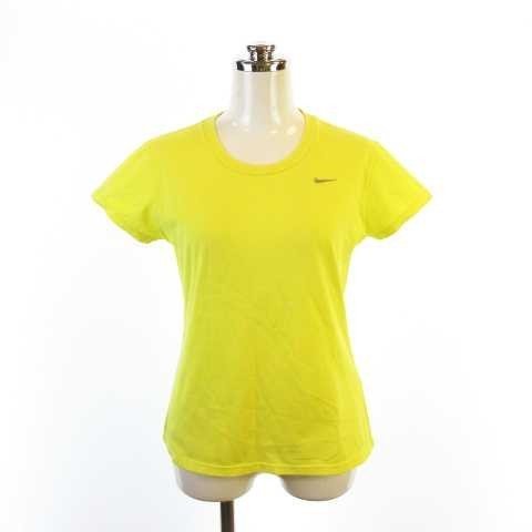 05【中古】*NIKE ナイキ 半袖Tシャツ カットソー スポーツ ロゴ刺繍 クルーネック ネオンイエロー L レディース 送料無料拍卖