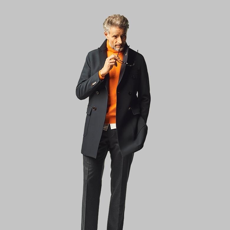 イタリア老舗★新品 PAOLONI カシミヤ タッチ MARZOTTO ウール ダブル チェスターコート 48 ネイビー サルトリア パオローニ コート 送料込拍卖