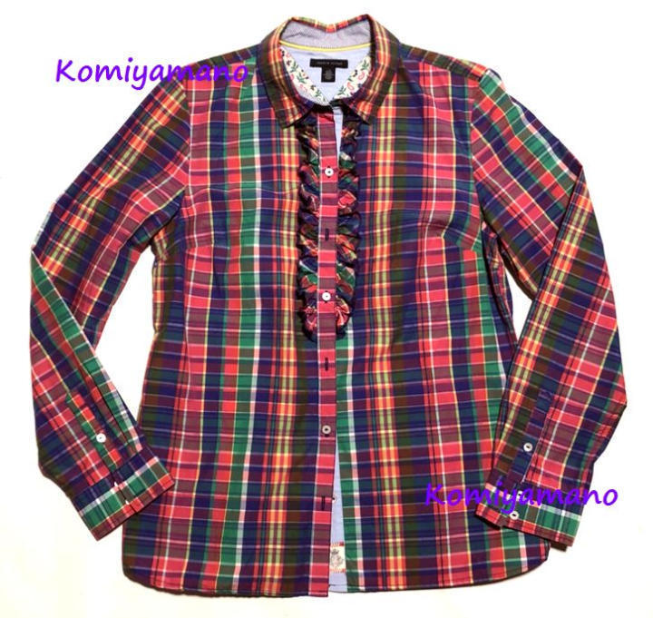 TOMMY HILFIGER トミーヒルフィガー フリルシャツ チェック Lサイズ 長袖 ブラウス拍卖