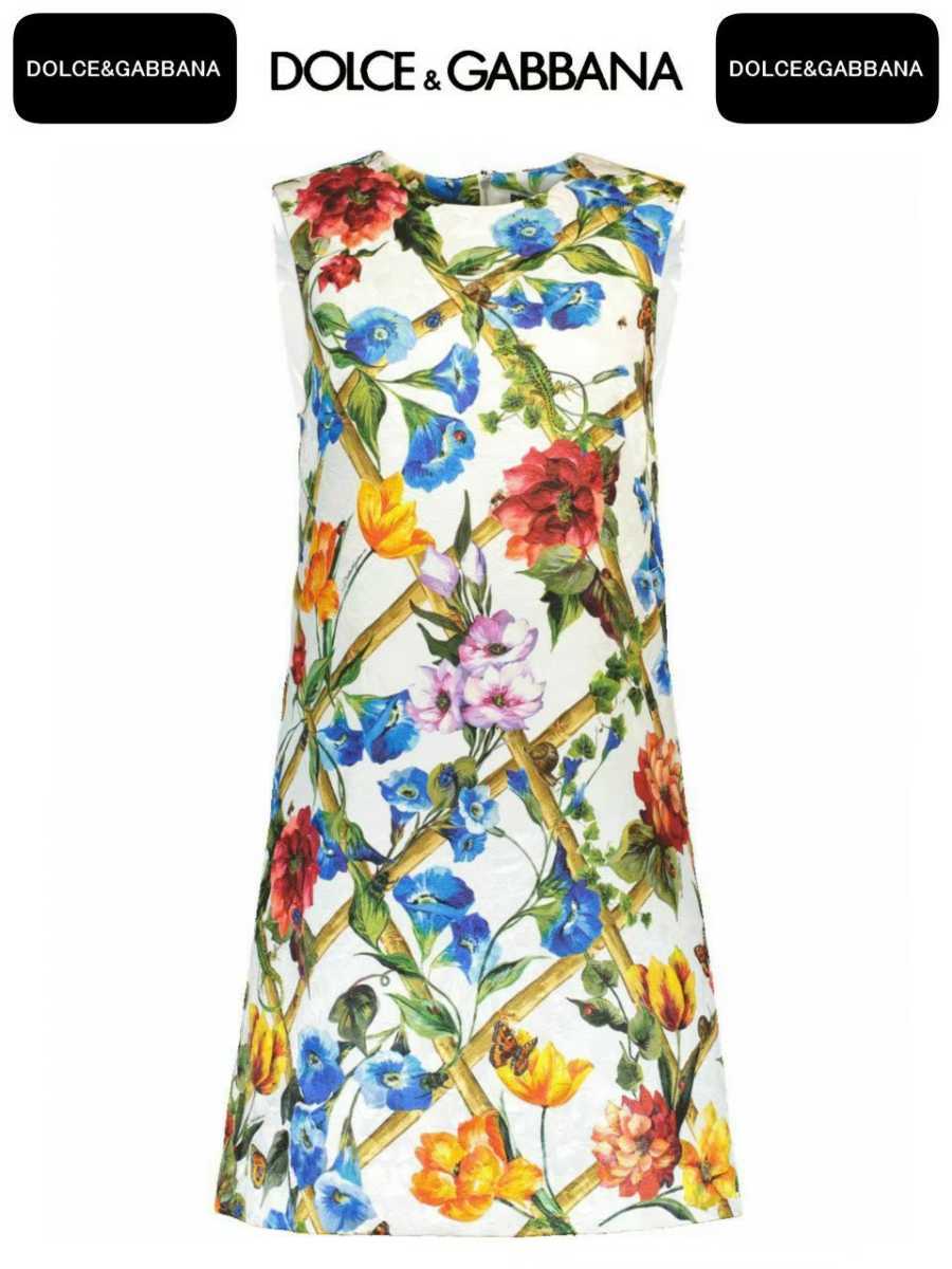 定価18万 18SS DOLCE&GABBANA ドルチェ&ガッバーナ 最高級フローラルバンブー柄シルクコットンブロケードドレス ワンピース 42 極美品 花柄拍卖