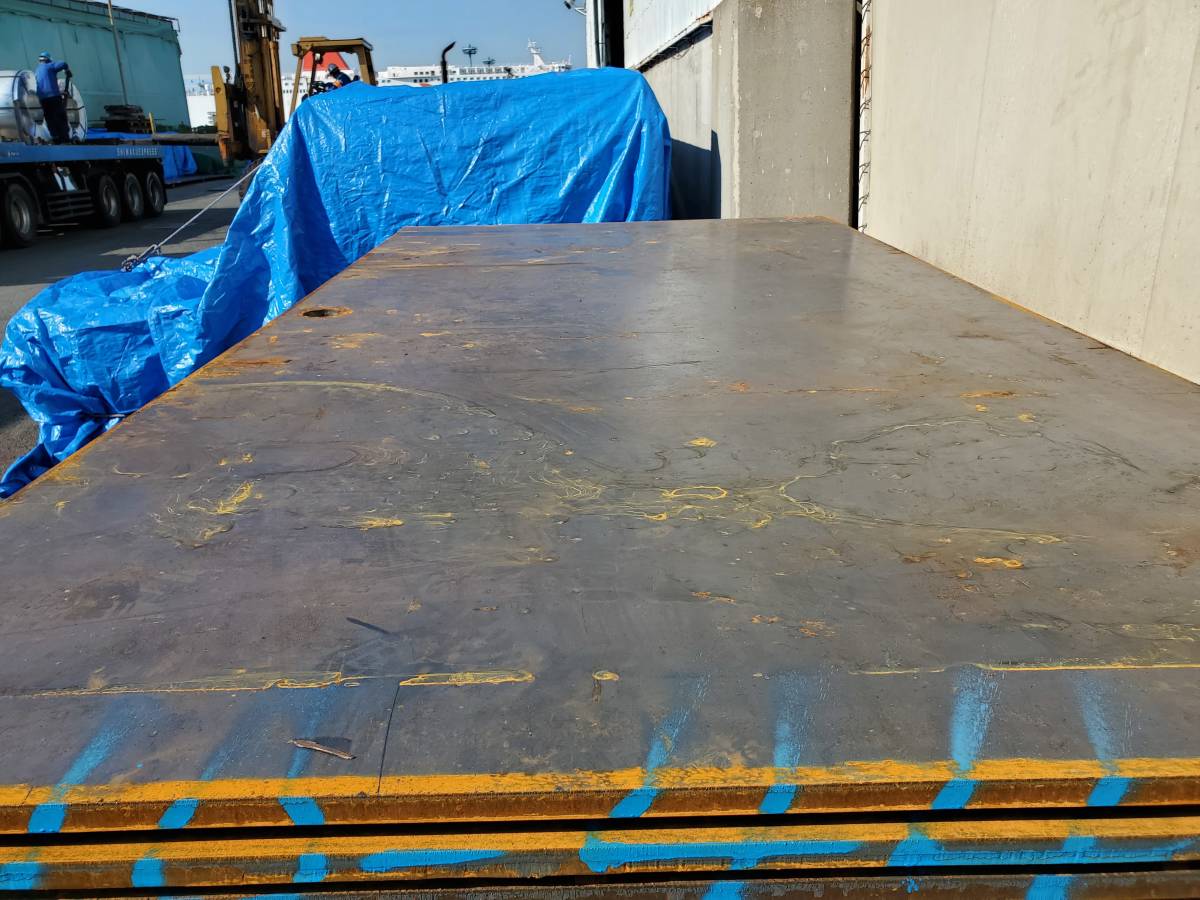 【大阪発】新品 敷鉄板 5×10×厚さ22㎜ 未使用 敷き鉄板 現場 寸法 1524×3048×厚さ22㎜ 重量802㎏ 鉄板 ヤード 解体 土木 敷板 土場拍卖
