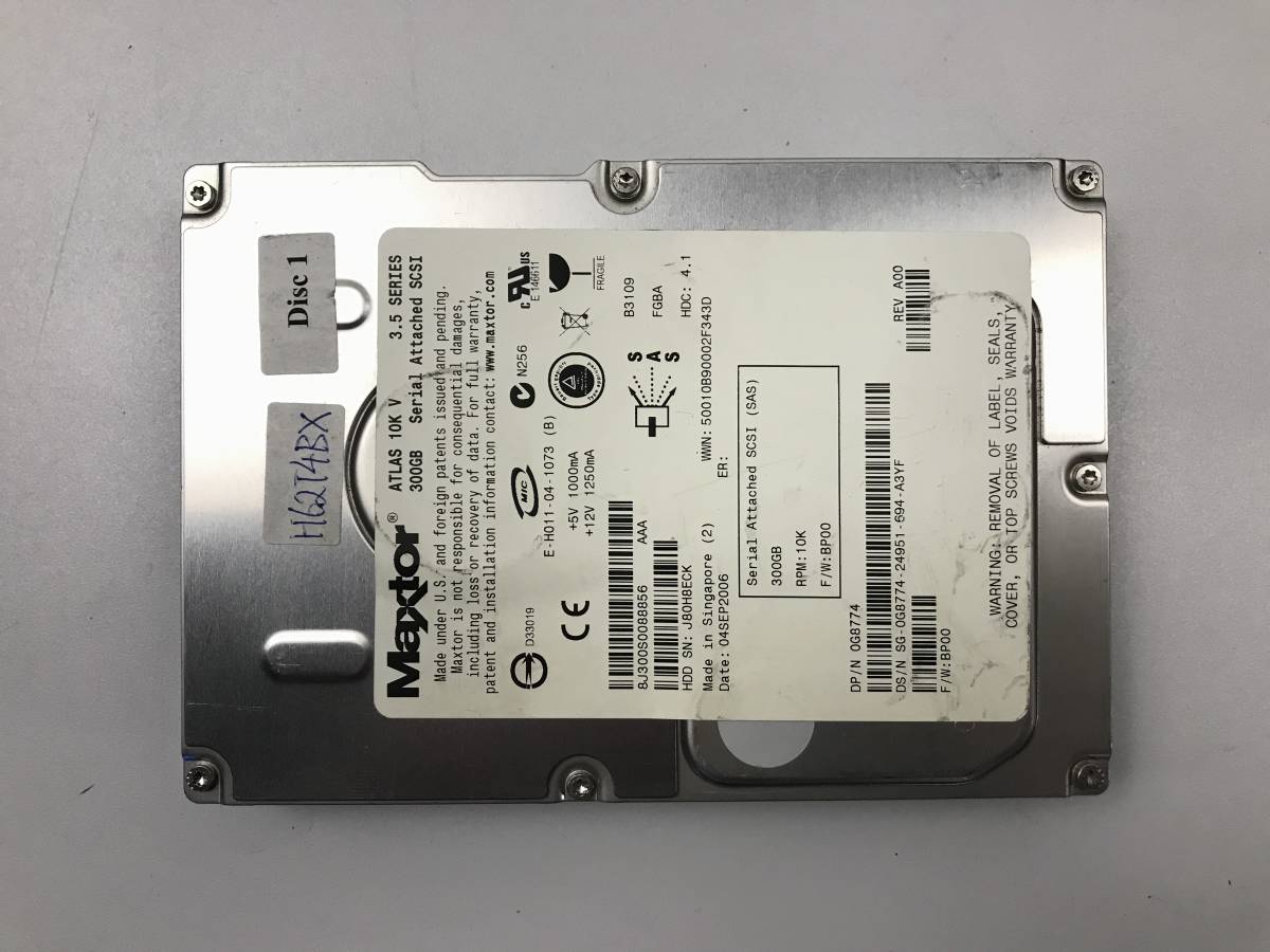 【中古パーツ】Maxtor8J300S0088856 3.5インチ SAS ハードディスク 300GB HDD 正常/健康品 ■SAS-16拍卖