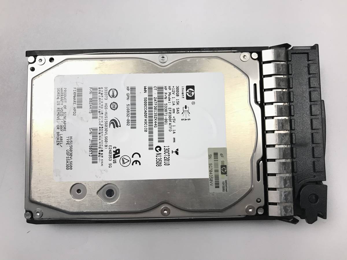 【中古パーツ】 HP EF0300FATFD 3.5インチ SAS 1.5K 517350-001 ハードディスク マウンタ付き 300GB HDD 正常/健康品 ■SAS-95拍卖