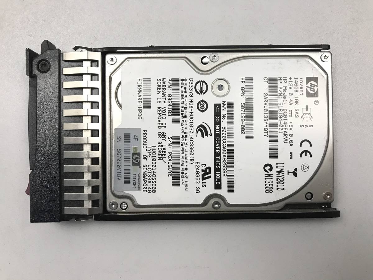 【中古パーツ】 HP DG0146FARVU 2.5インチ 507283-001 SAS ハードディスク マウンタ付き 146GB HDD 正常/健康品 ■SAS-256拍卖