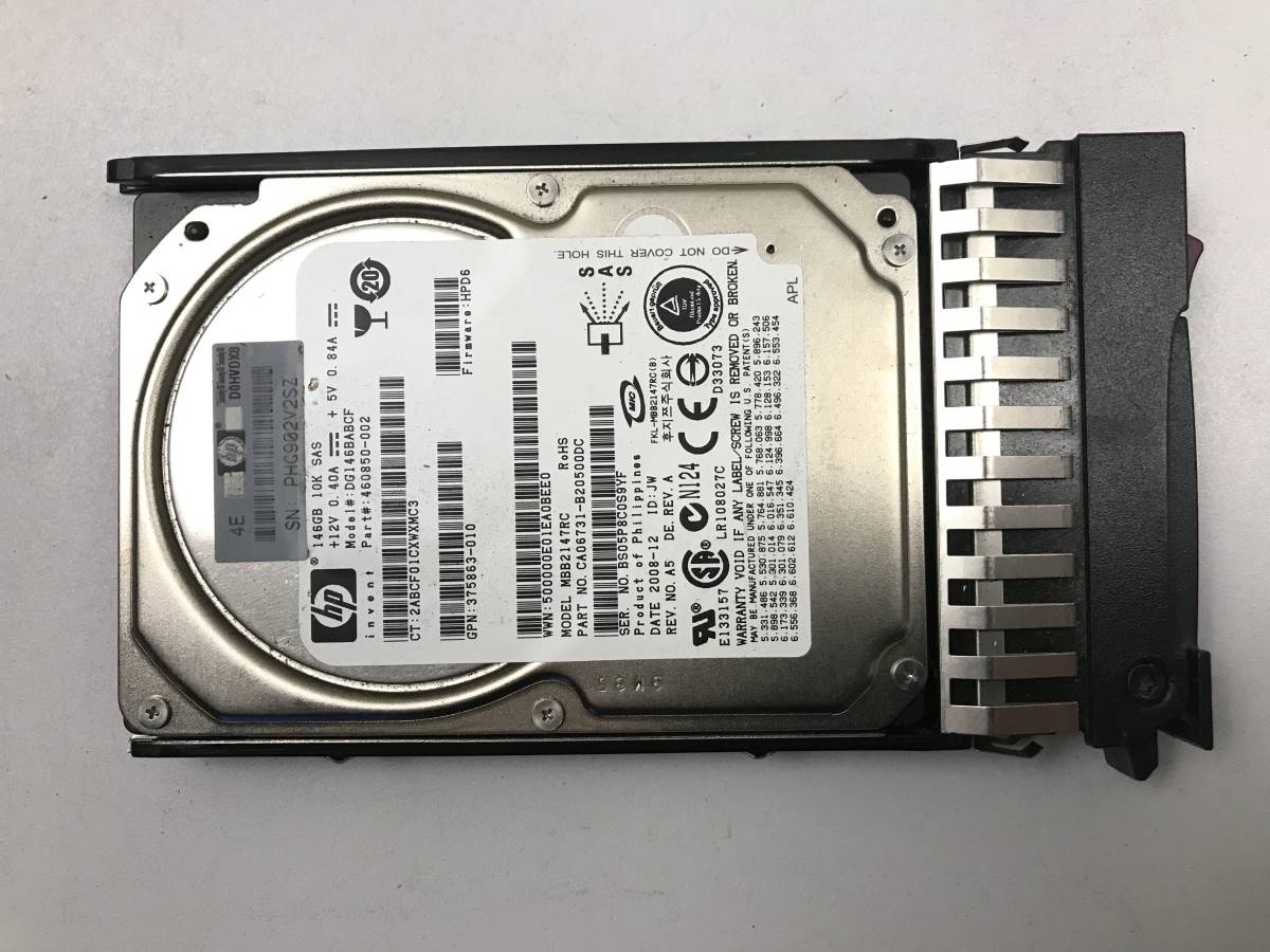 【中古パーツ】 HP DG146BABCF 2.5インチ 418399-001 SAS ハードディスク マウンタ付き 146GB HDD 正常/健康品 ■SAS-264拍卖
