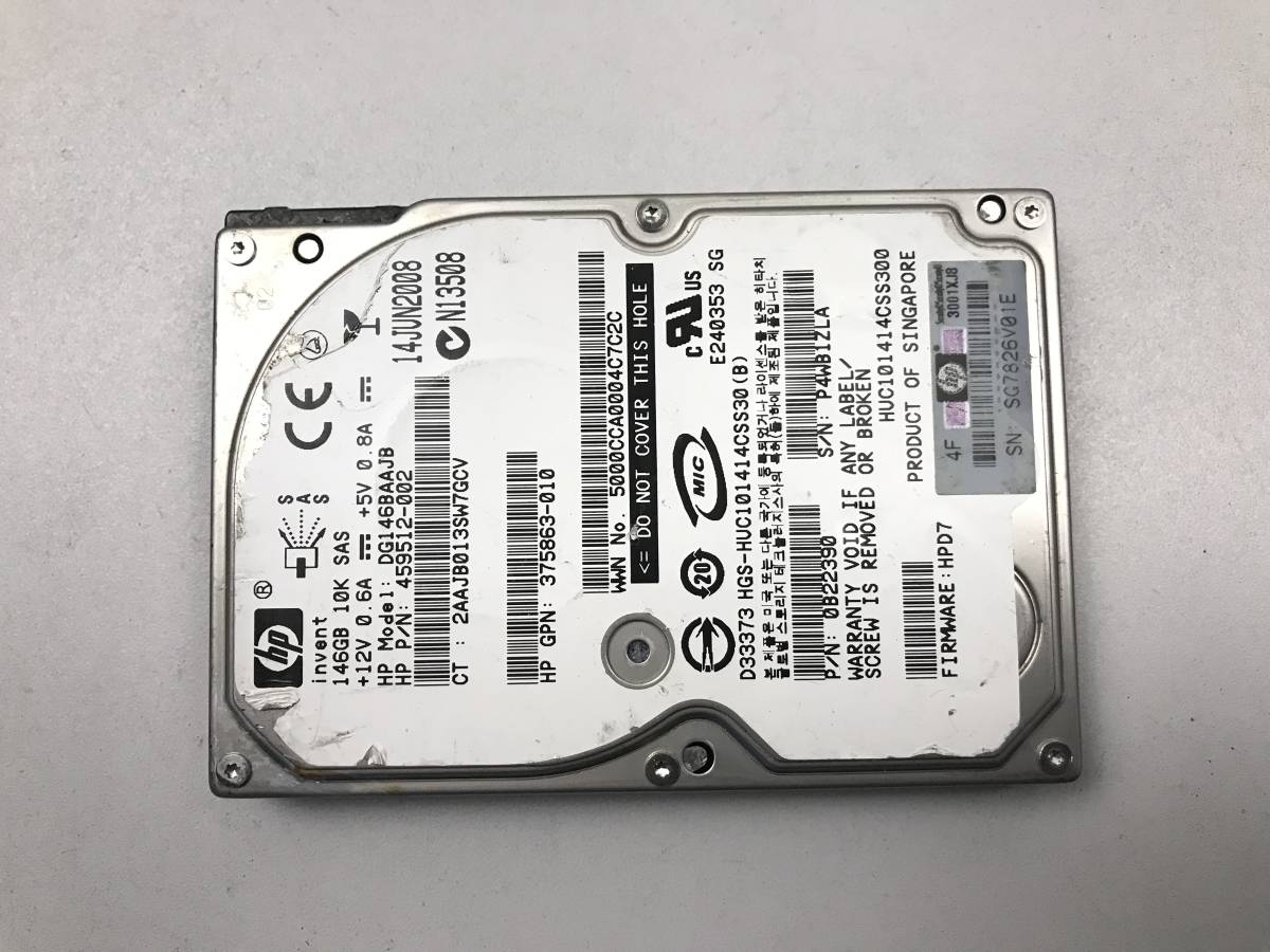 【中古パーツ】 HP DG146BAAJB 2.5インチ SAS 146GB HDD 正常/健康品 ■SAS-280拍卖