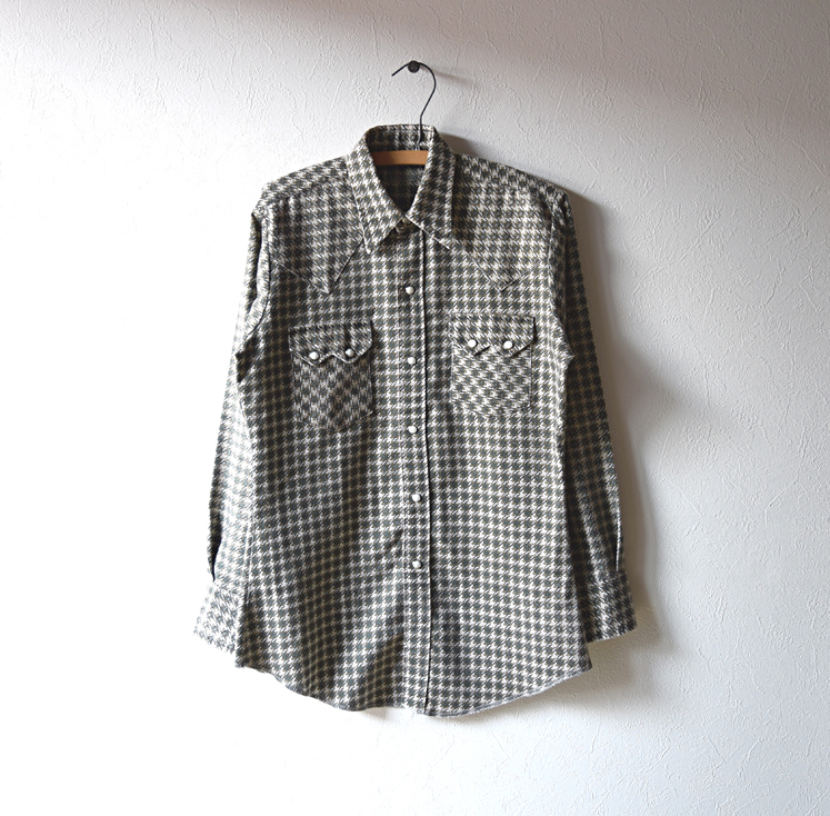 【送料無料】70s ヴィンテージ 長袖 ウエスタンシャツ 千鳥格子 長袖シャツ メンズXS/S程度 CA0010拍卖