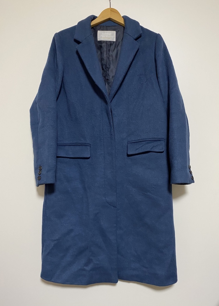 ★ nano・universe レディース チェスターコート M ウール混 ブルーグリーン ロングコート 比翼仕立て 冬 アウター 拍卖