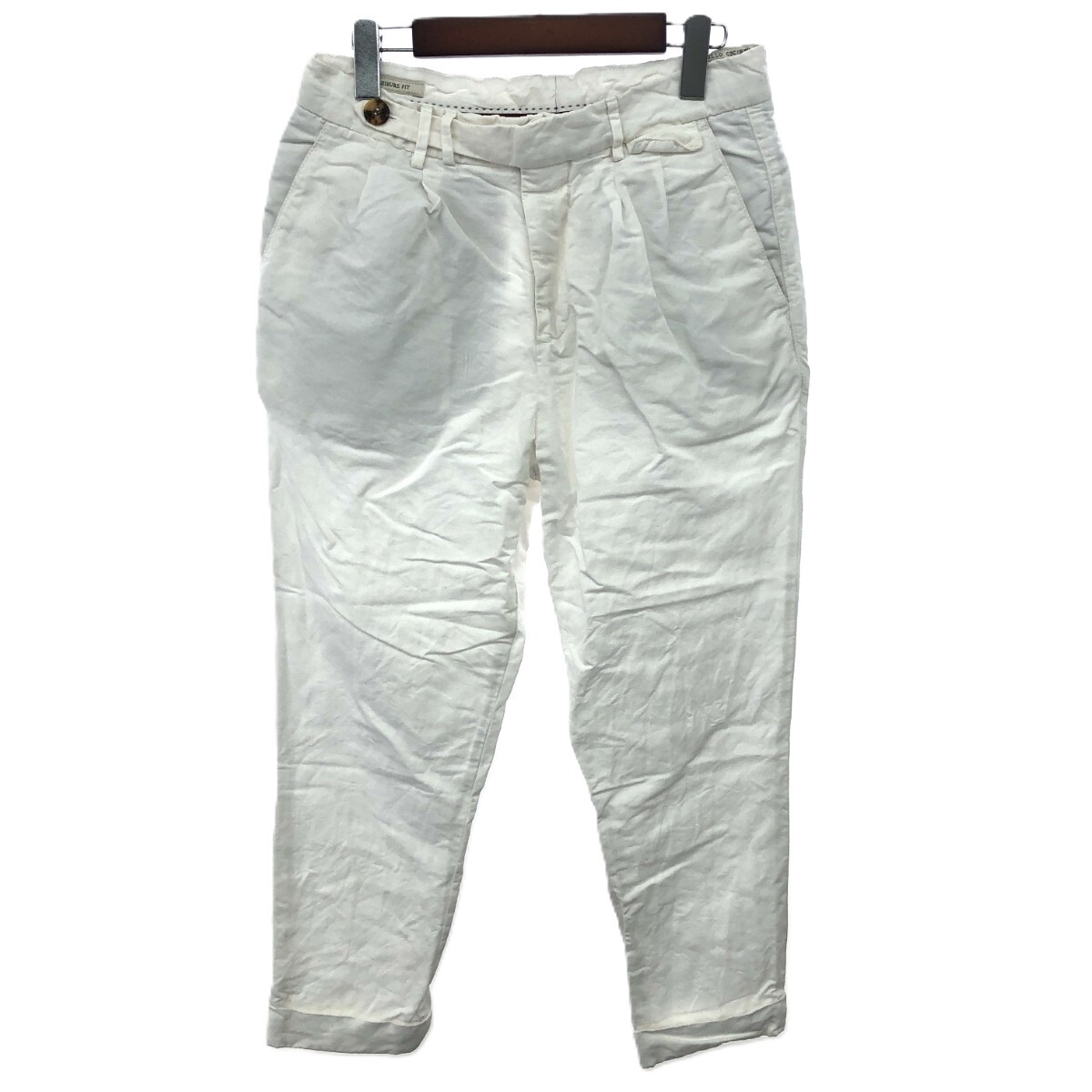 ◆BRUNELLO CUCINELLI ブルネロクチネリ リネンタックパンツ サイズ:44 LEISURE FIT ホワイト メンズ拍卖