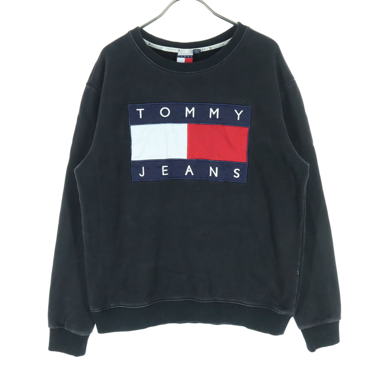 TOMMY JEANS トミージーンズ ロゴマーク 長袖 トレーナー M ブラック スウェット レディース拍卖
