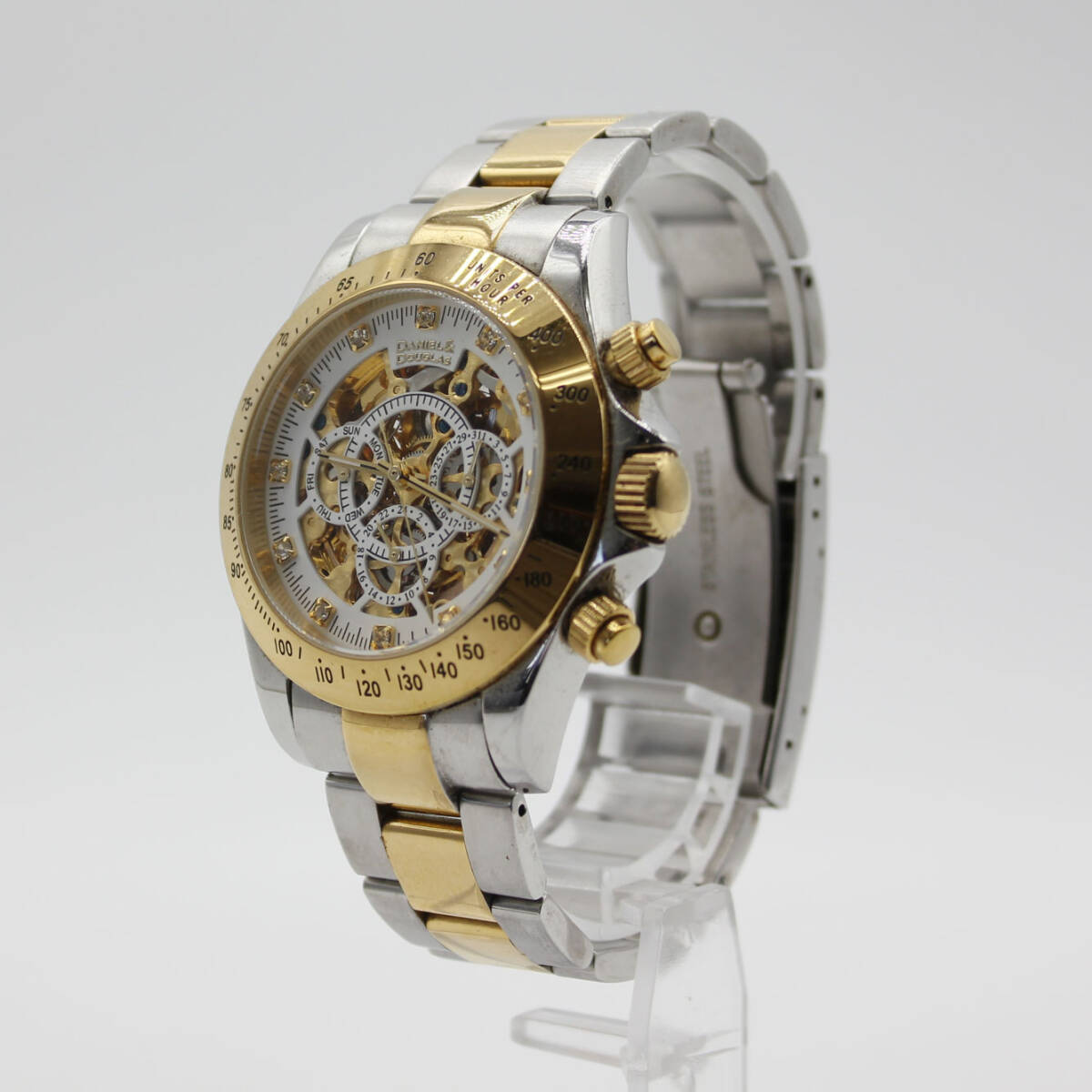 W251203-06 Daniel & Douglas ダニエル&ダグラス 自動巻き スケルトン 腕時計 メンズ ゴールド×シルバー 動作品 現状品拍卖