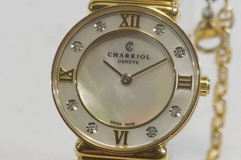 1円~【M166】実働 CHARRIOL シャリオール サントロペ Ref.028/3 クオーツ シェル文字盤 バングルウォッチ レディース 腕時計 電池交換済拍卖