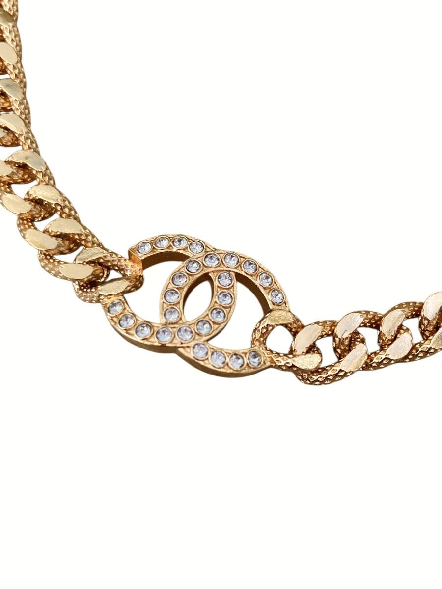 (M) シャネル CHANEL ネックレス F22 A チョーカー ゴールドカラー ラインストーン ココマーク 1円~拍卖