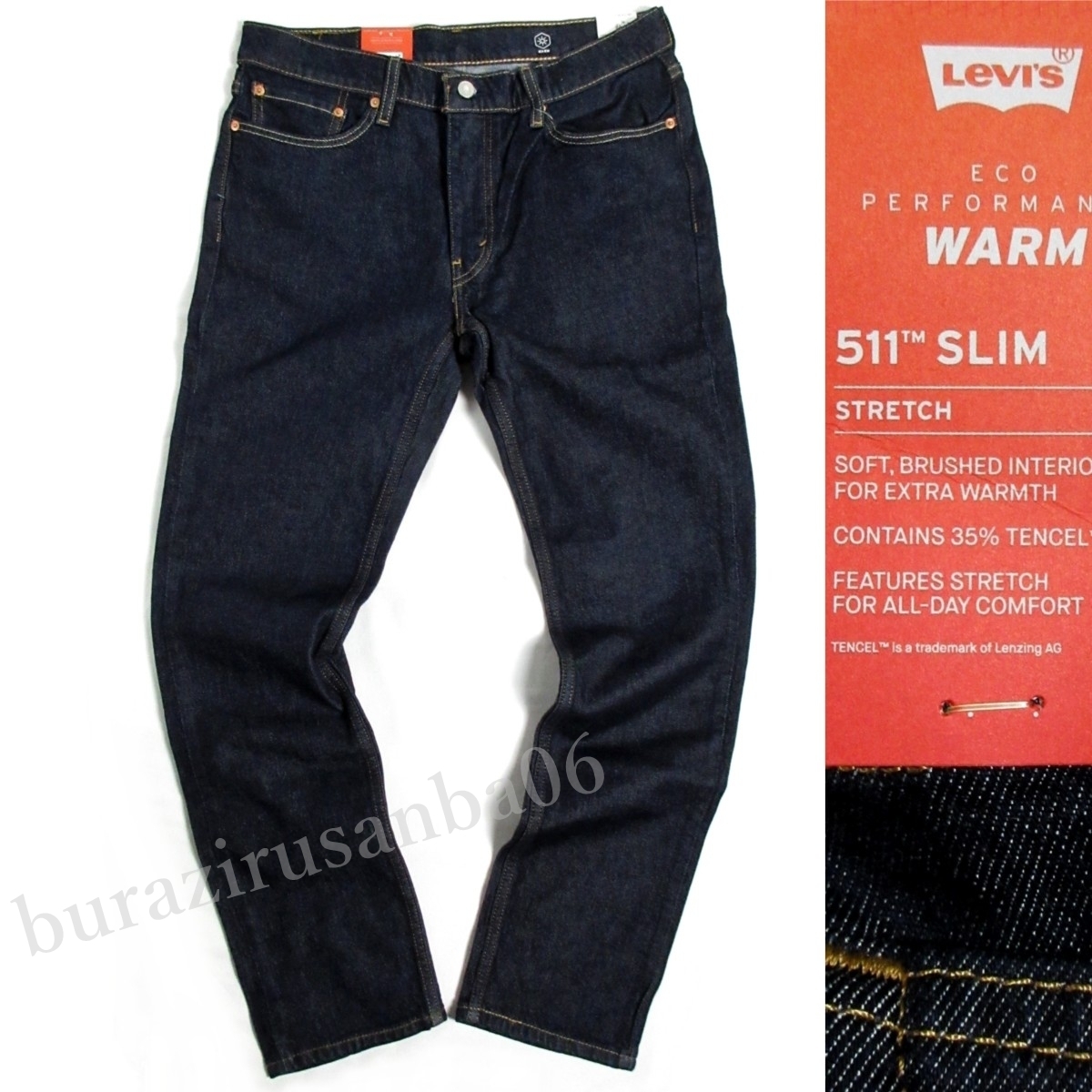 メンズ W34 未使用 リーバイス Levi’s 511 WARM ウォーム 保温 スリム ストレッチ 濃紺 デニムパンツ ジーンズ 暖かいデニム 04511-5962拍卖