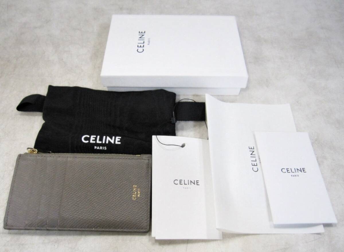 CELINE コンパクトジップカードホルダー レザー カード入れ カードケース グレージュ系 コインケース セリーヌ 711ZS拍卖