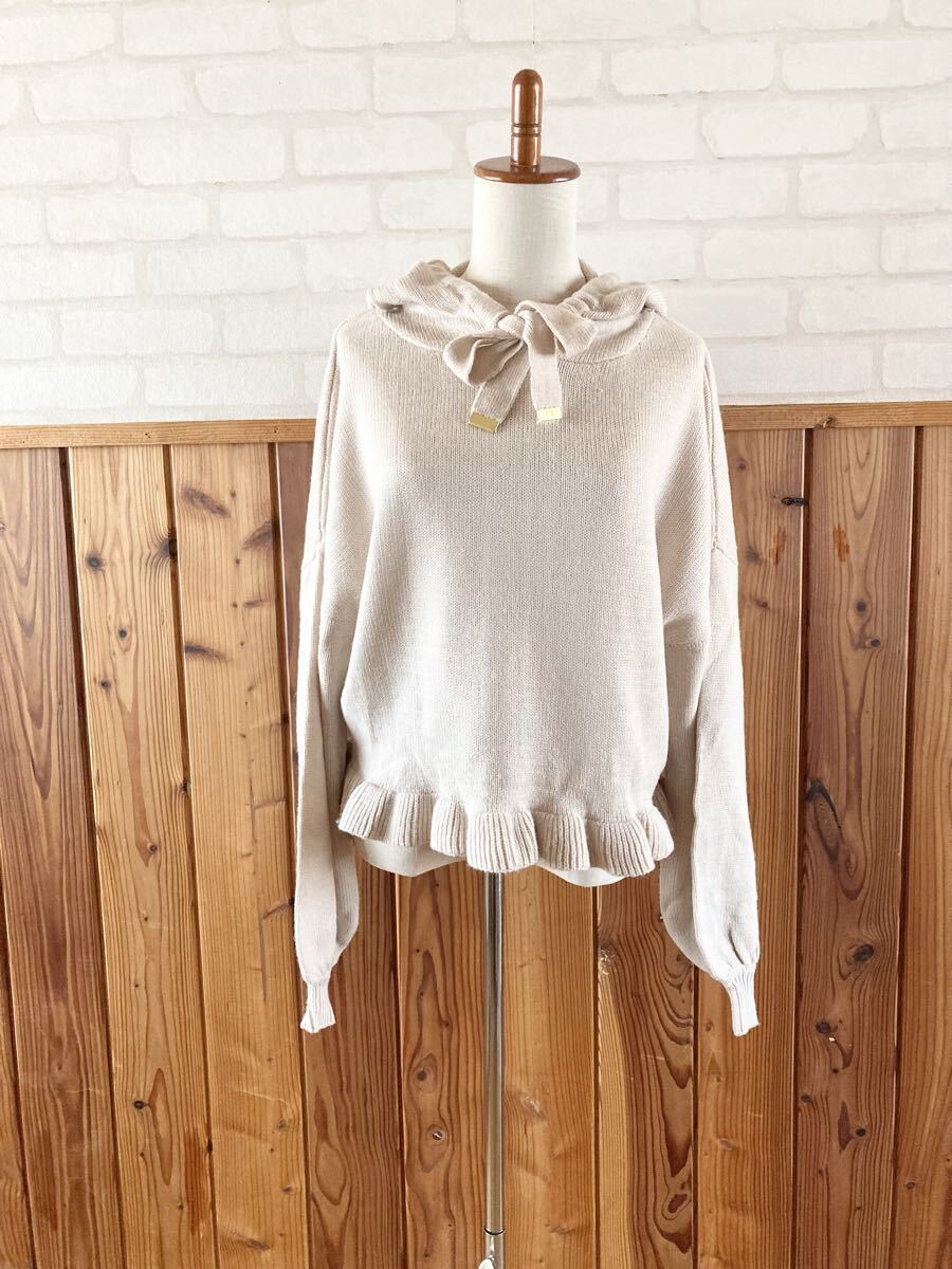 GRL グレイル レディース フリル ニット セーター F フリーサイズ アイボリー ライトベージュ 長袖 パーカー フェミニン loli sweater A拍卖