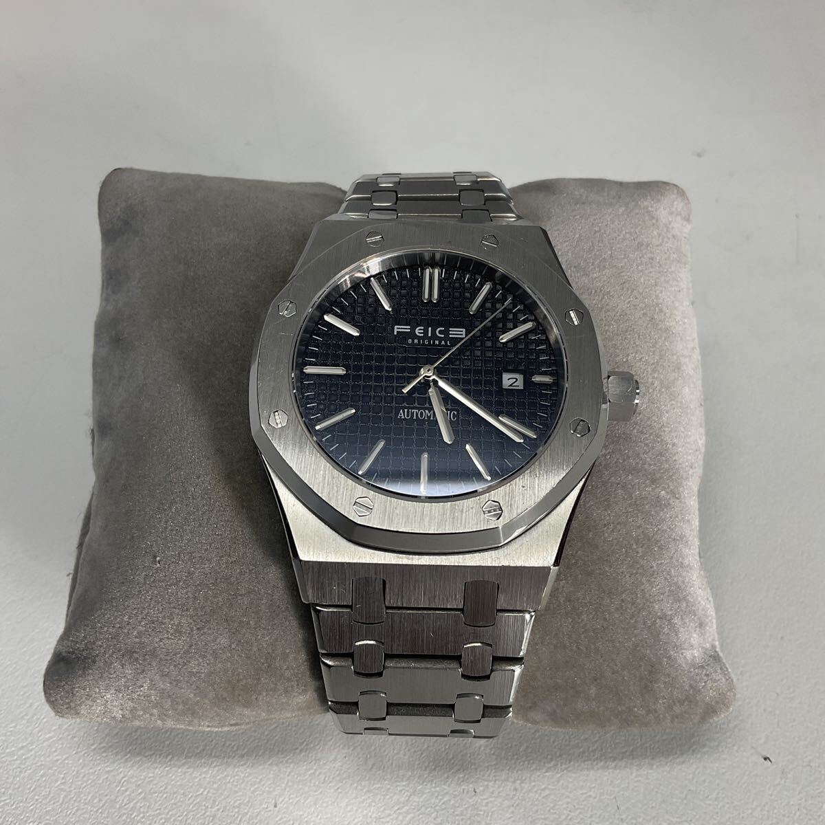 営MK54-60T FEICE フェイス 腕時計 自動巻き メンズ ブラックダイヤル ステンレススチールブレスレット 腕周り約19cm 稼動品拍卖