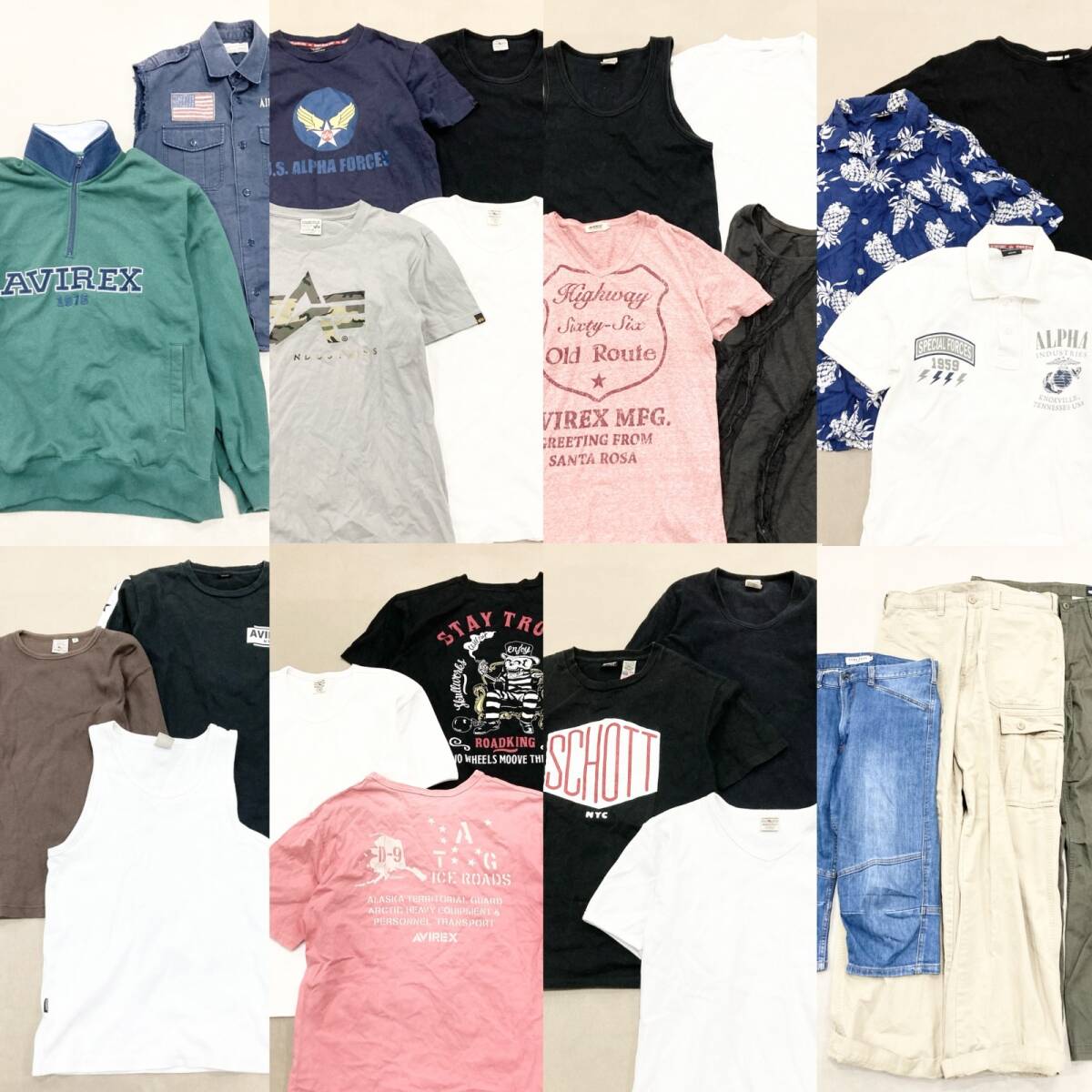 ★アメカジ ファッション 25点 まとめ AVIREX Schott SKULL WORKS Tシャツ シャツ トップス ボトムス 等 サイズMIX メンズ 卸 現状品 7.4kg拍卖