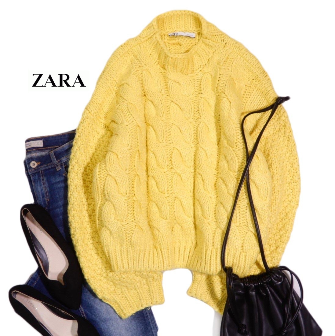 ザラ ZARA キレイ色☆肉厚 ビックケーブル ニット プルオーバー セーター L拍卖