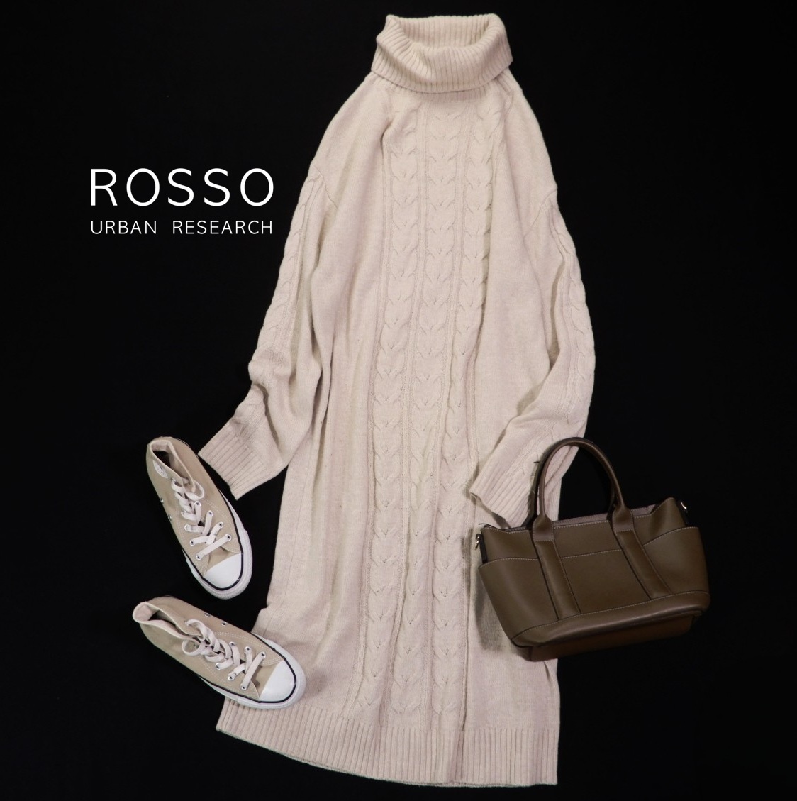 アーバンリサーチ ロッソ Rosso URBAN RESEARCH 大人可愛い☆ タートルネック ハイネック ケーブル ニット ワンピース F拍卖