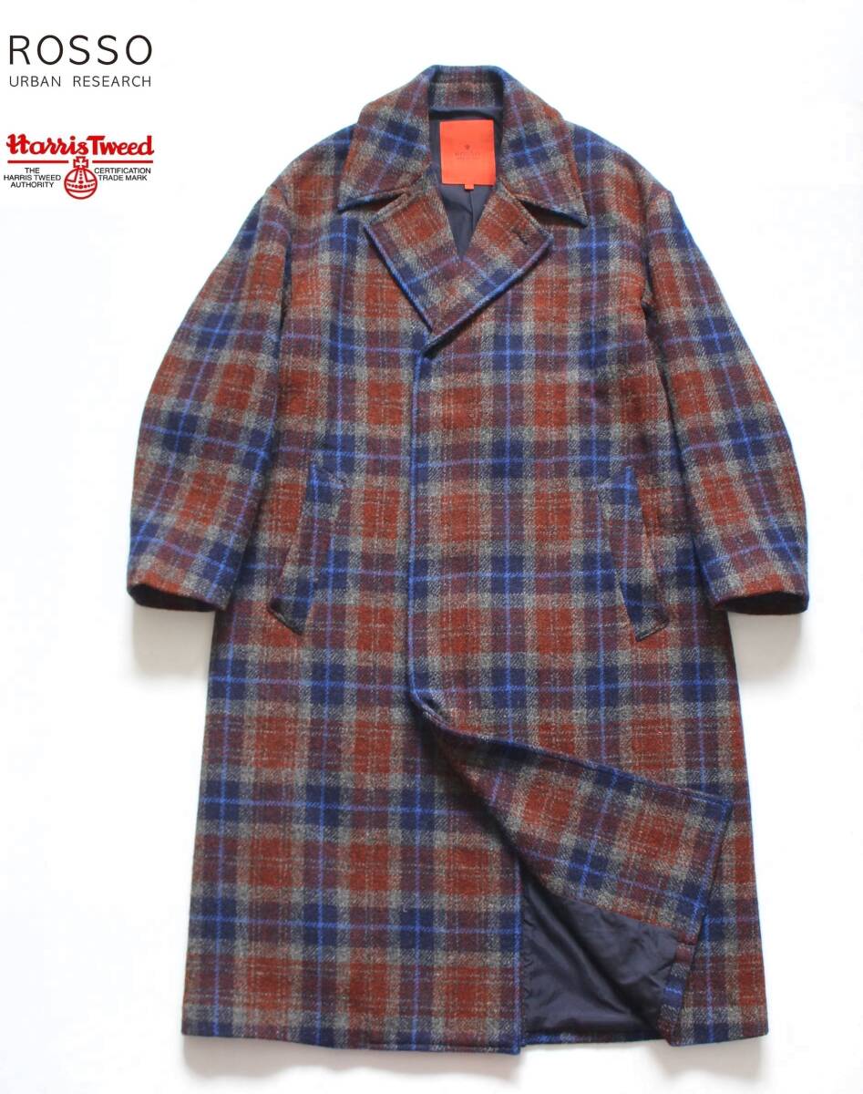 【 ROSSO アーバンリサーチ 】ハリスツイード チェック ウールツイード ステンカラー オーバーコート M RA97-17M012 HARRIS TWEED 拍卖
