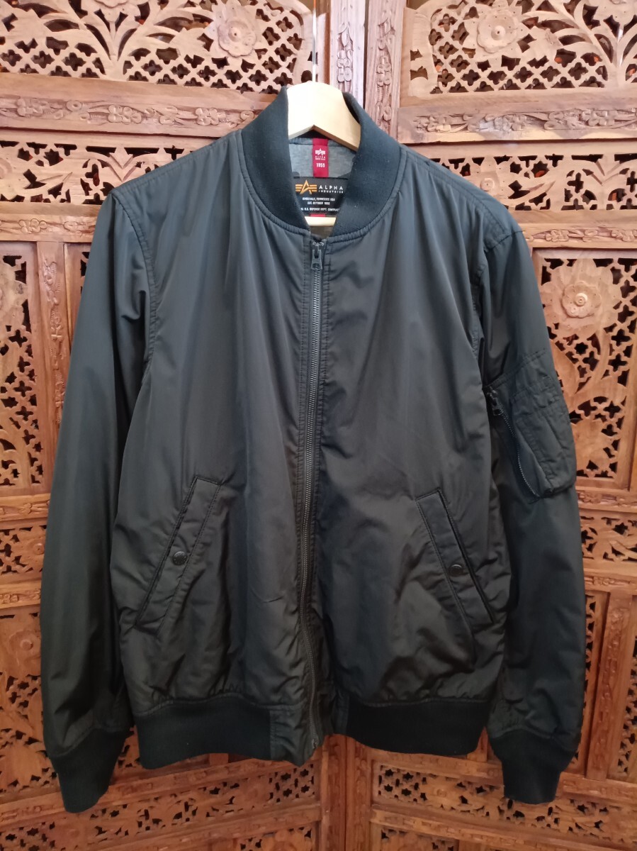 QYC ALPHA INDUSTRIES MA-1 size:L アルファ フライトジャケット ブルゾン 黒 ミリタリー ジャケット ブラック 古着拍卖
