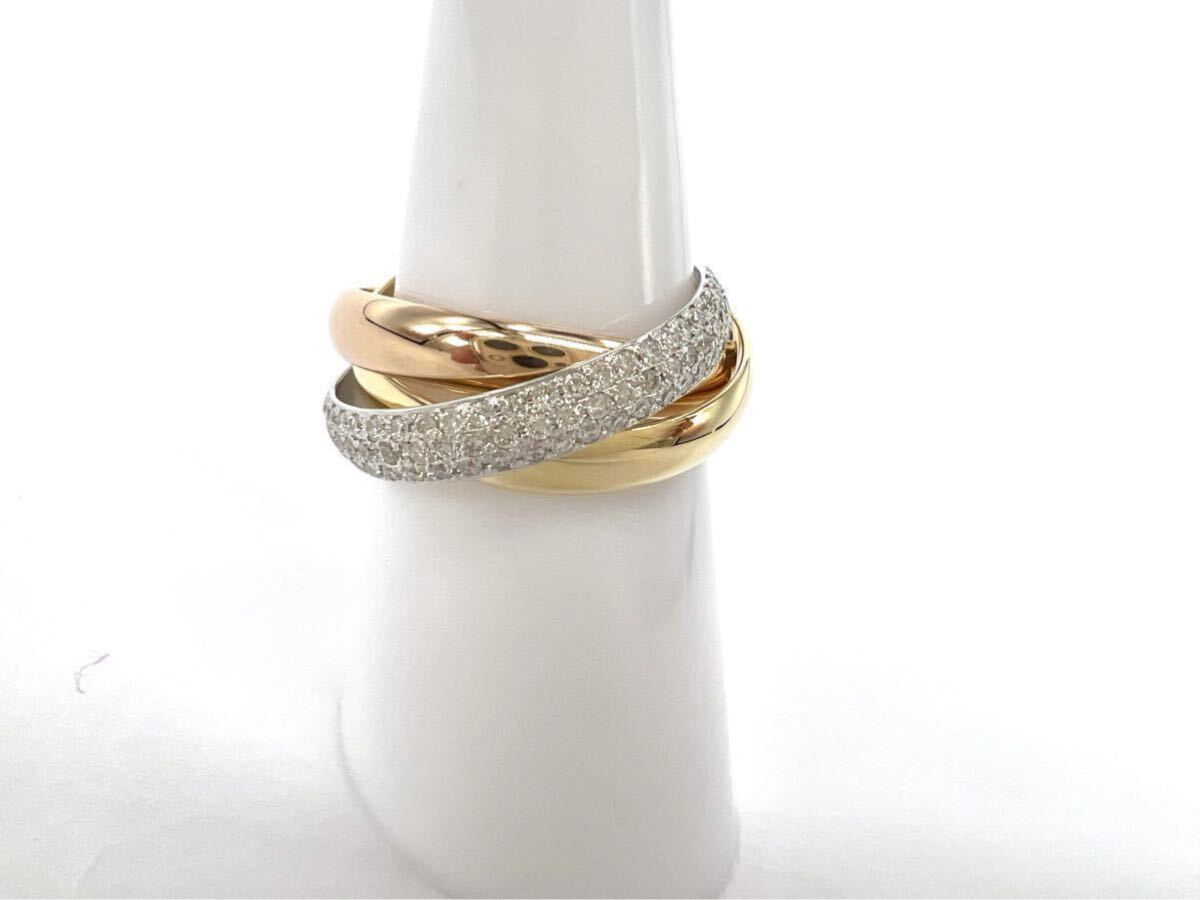 カルティエ トリニティリング #49 9号 パヴェダイヤ ダイア 指輪 PG YG WG 3連リング ピンクゴールド イエローゴールド拍卖