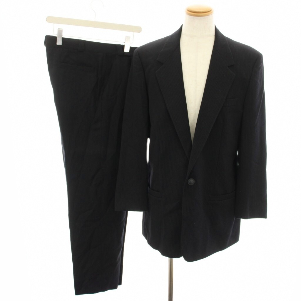 ジャンニヴェルサーチ ヴェルサーチェ スーツ テーラードジャケット シングル スラックス ストライプ柄 50 黒 ブラック ■ES メンズ拍卖
