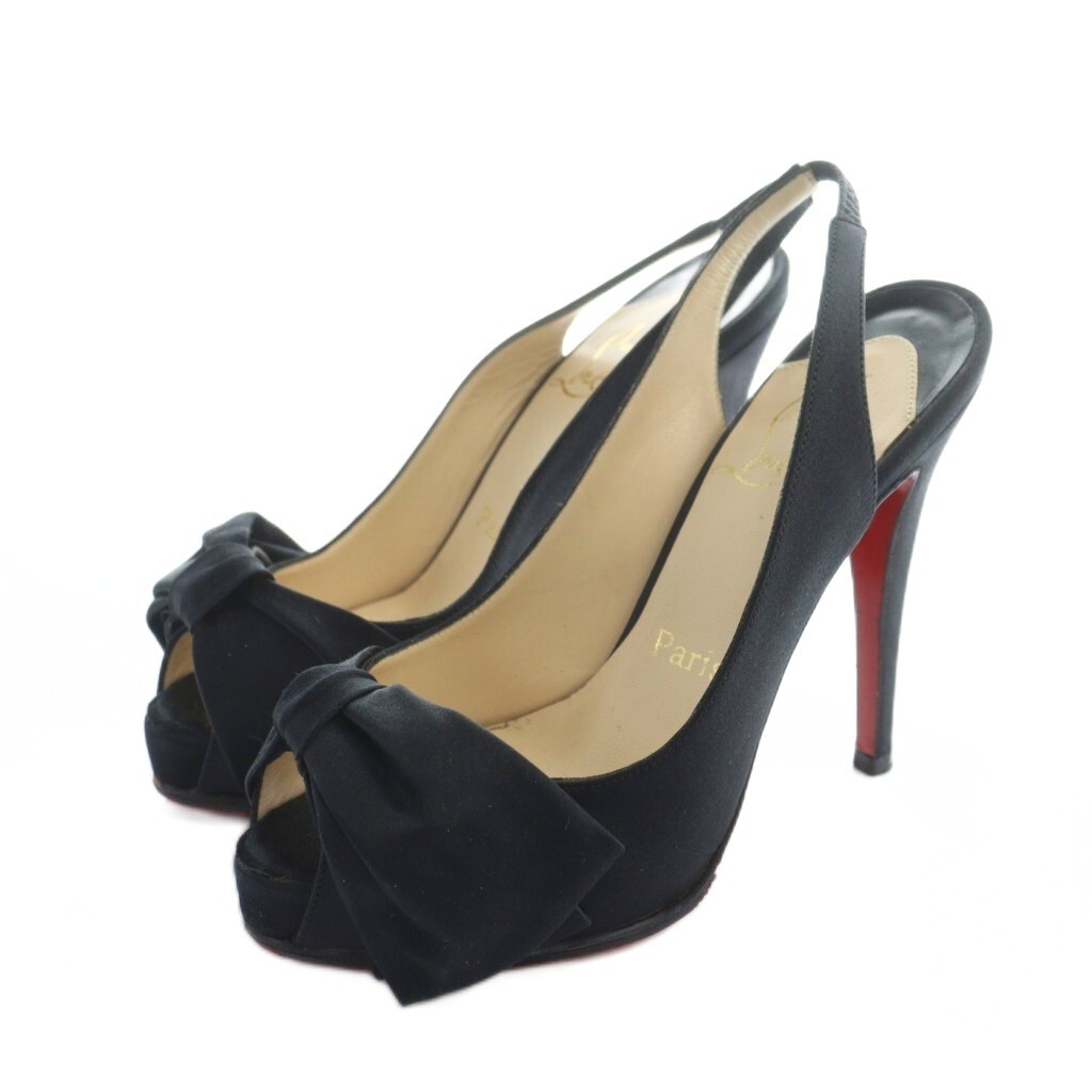 クリスチャンルブタン Christian louboutin パンプス ハイヒール オープントゥ ロゴ リボン 35 22cm 黒 ブラック ■GY18 /MQ拍卖