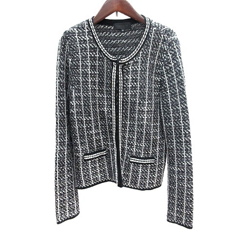 アンタイトル UNTITLED カーディガン ツイードニット パイピング シャギー 長袖 4 XL グレー /AU レディース拍卖