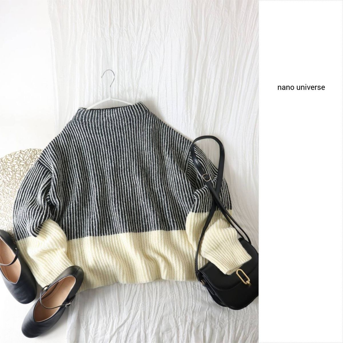 2024AW☆ナノ ユニバース nano universe☆洗える シャドーストライプ ニットプルオーバー Fサイズ☆E-M 6417拍卖