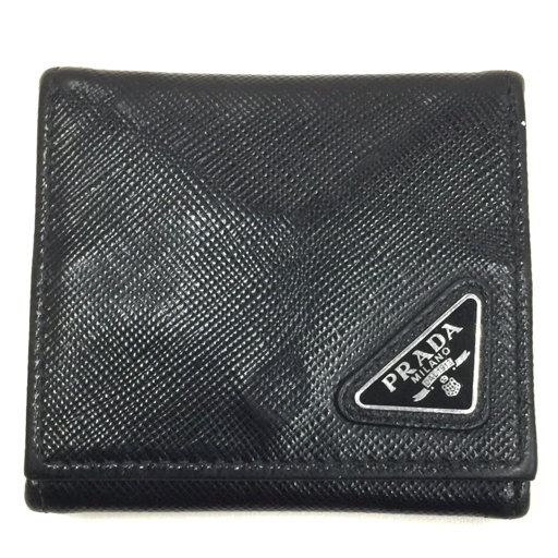 送料360円 1円 プラダ サフィアーノ トライアングルロゴ コインケース 小銭入れ ボタン ブラック 黒 PRADA 同梱NG拍卖