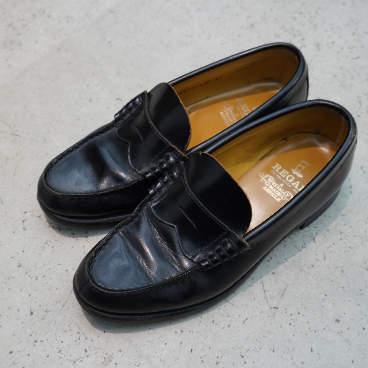 正規 REGAL リーガル Leather Coin Loafers レザー コイン ローファー キャメル シューズ 靴 A8B55 24.5cm 黒 ブラック 本物 1127P★2拍卖