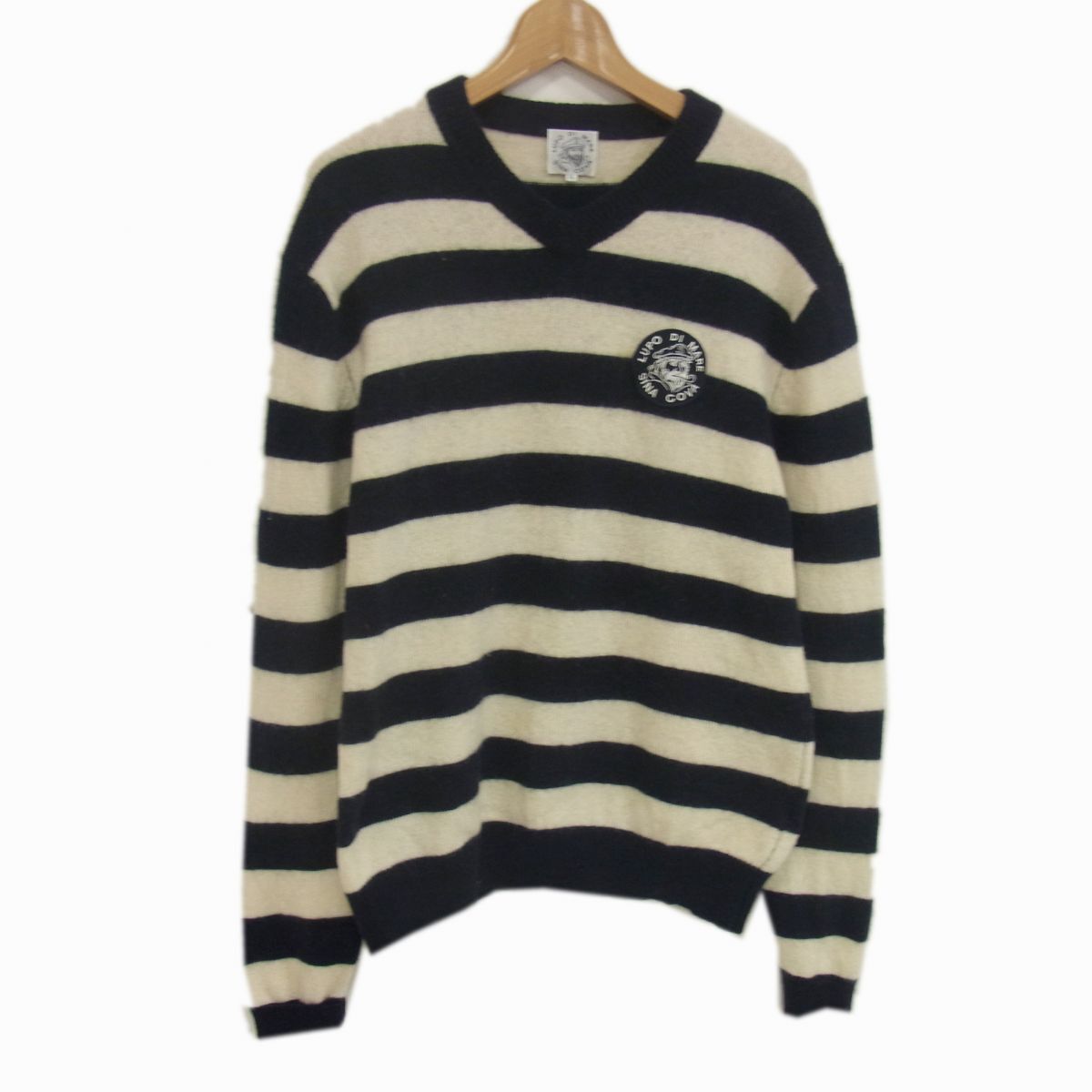 ◇SINACOVA Vネック ニットセーター ボーダー柄 トップス アイコンマーク メンズ 日本製 1円スタート拍卖