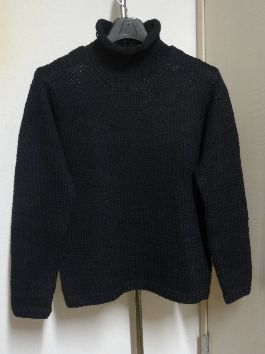 格安廃版レア高級手編みモデル・MEN'S BIGI RADMESS(メンズビギ)・黒重厚ローゲージ系地・お洒落なタートルハイネック風?セーター M位?拍卖