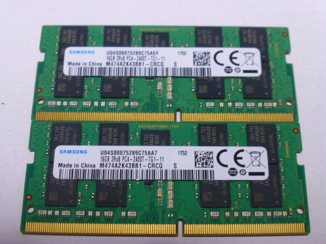 メモリ ノートパソコン用 Samsung 1.20V DDR4-2400 PC4-19200 16GBx2枚 合計32GB 起動確認済みです拍卖