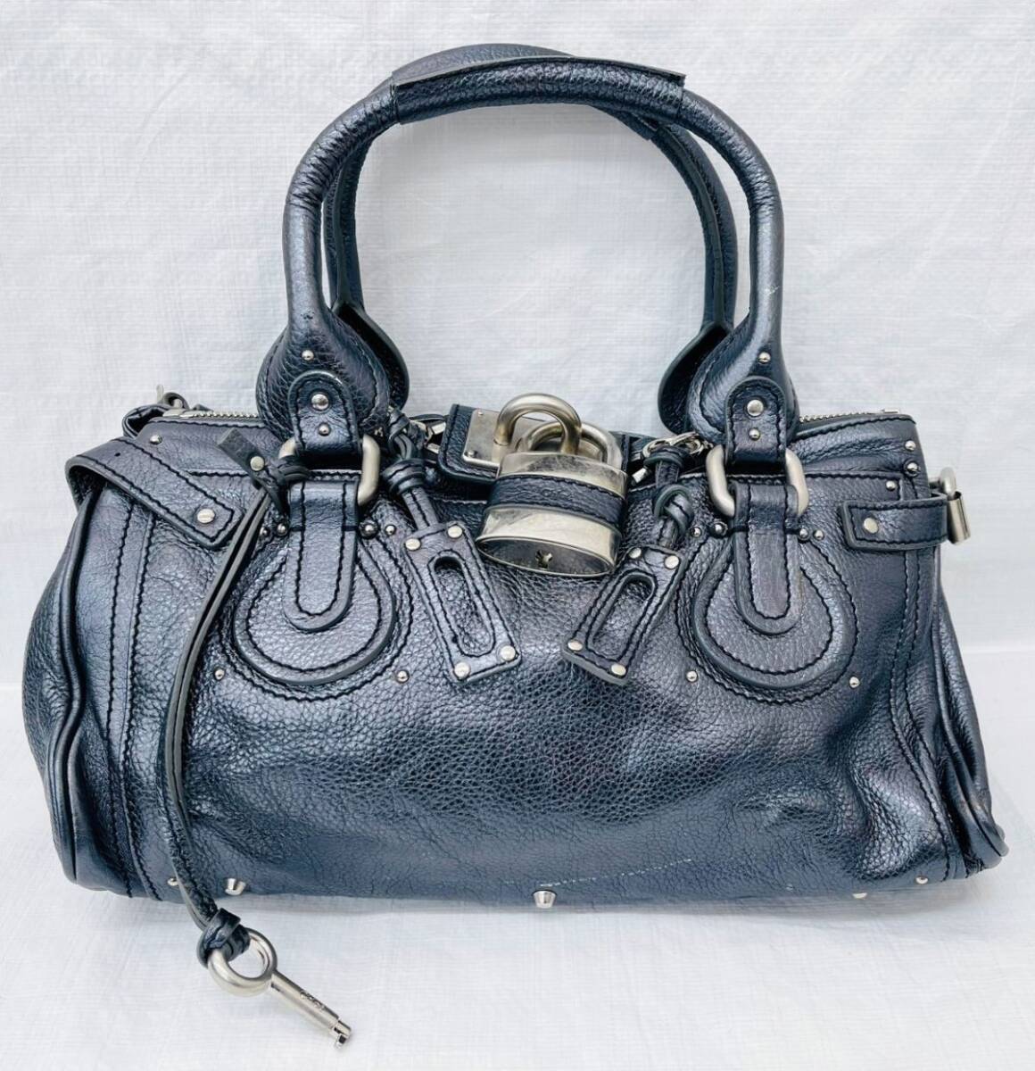 K589-H41-332 Chloe クロエ パディントン レディース レザー ハンドバッグ メタリック 鞄 約19×33×9×17cm IM拍卖