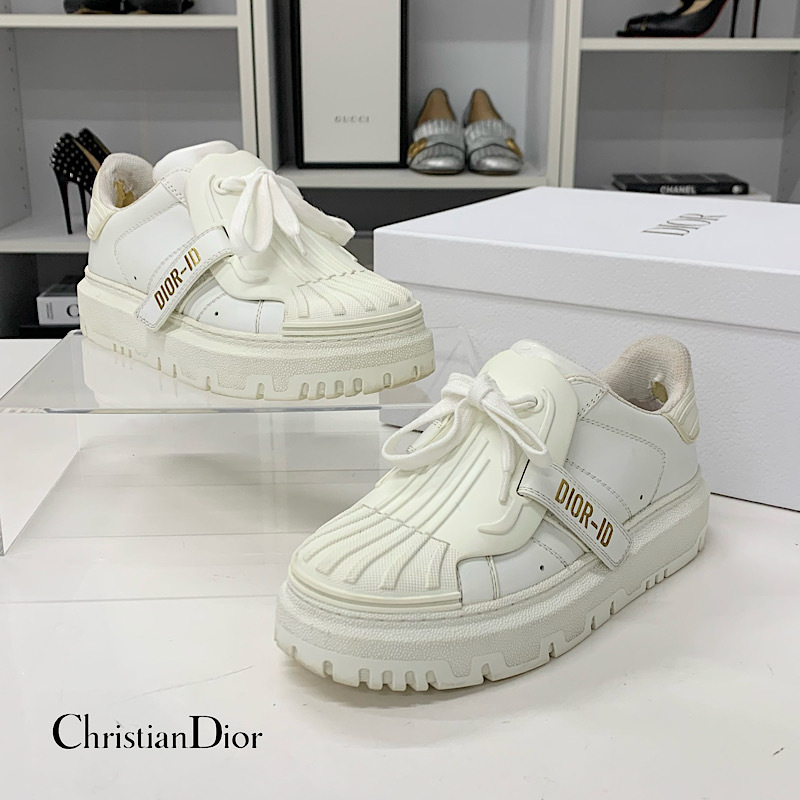 M13606 クリスチャンディオール Dior-ID ロゴ レザー ラバー ベルクロ スニーカー ホワイト拍卖