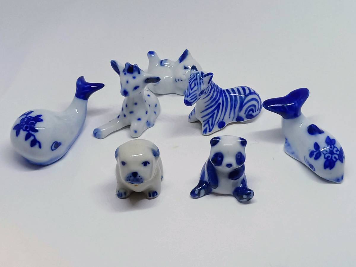 2個セット未使用新品クジライルカキリンパンダ犬シマウマアニマル青白陶器 ブルー&ホワイト染付手描き陶器エスニックハンドメイド箸置き拍卖