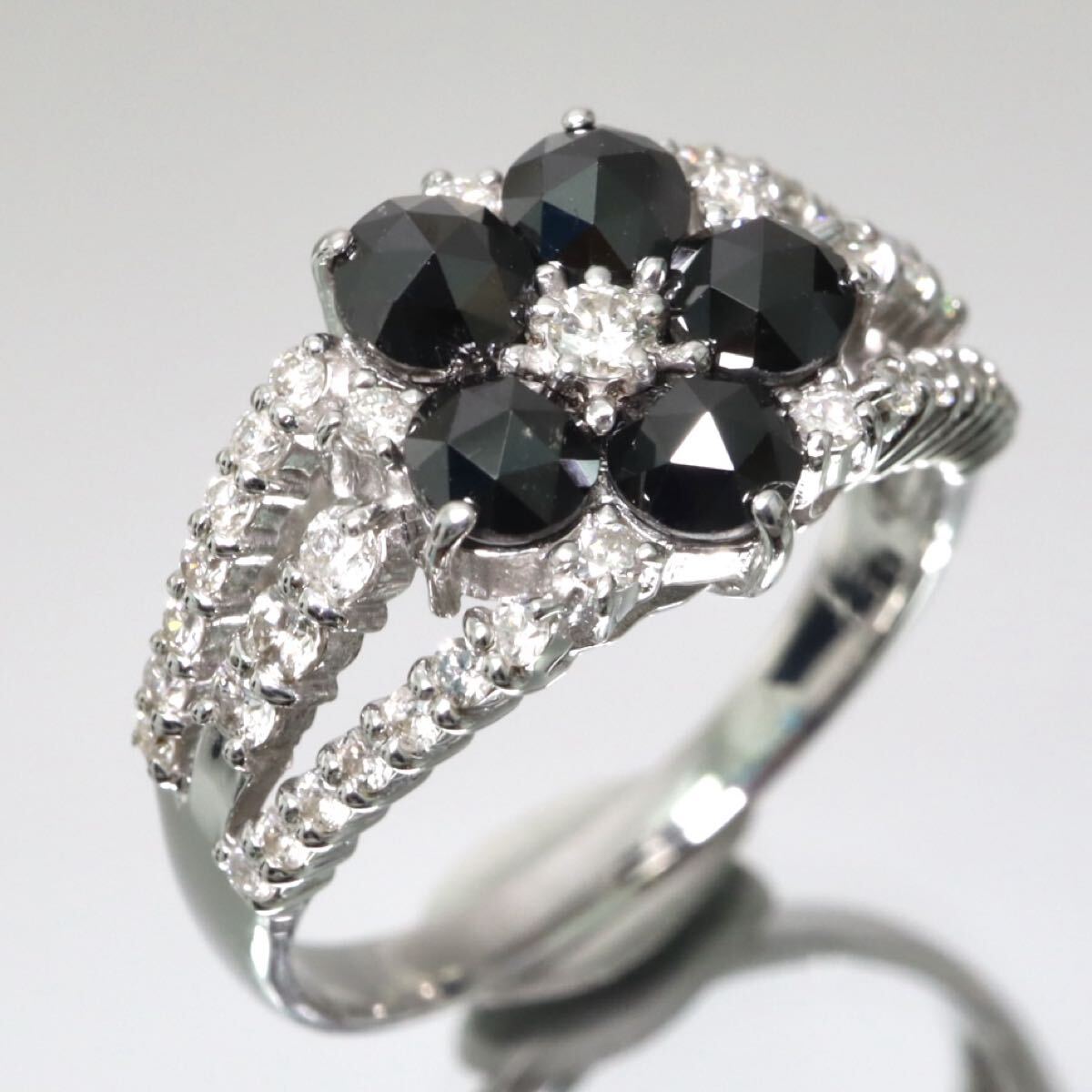 K18WG!!1.50/0.50ct!!◆天然ブラックダイヤモンド/天然ダイヤモンドリング◆D 約4.6g 約16号 #16 black diamond 指輪 ring EG8/ W649拍卖