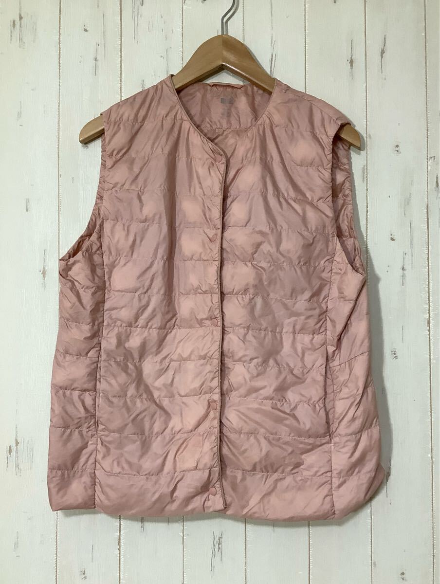 へ1771 UNIQLO ユニクロ ウルトラライトダウン 2WAY コンパクトベスト ノーカラー Vネック XL レディース ピンク 軽量ダウン 拍卖