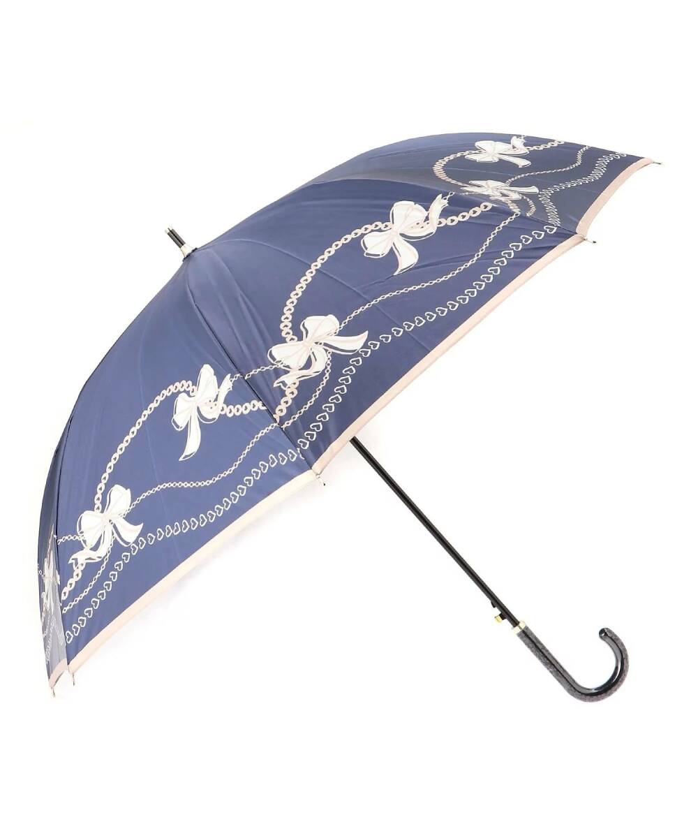 ■■202512即決■ LANVIN en Bleu ランバン オン ブルー新品ネイビー リボン ハート ナイロンサテン ジャンプ式雨傘 / 長傘拍卖