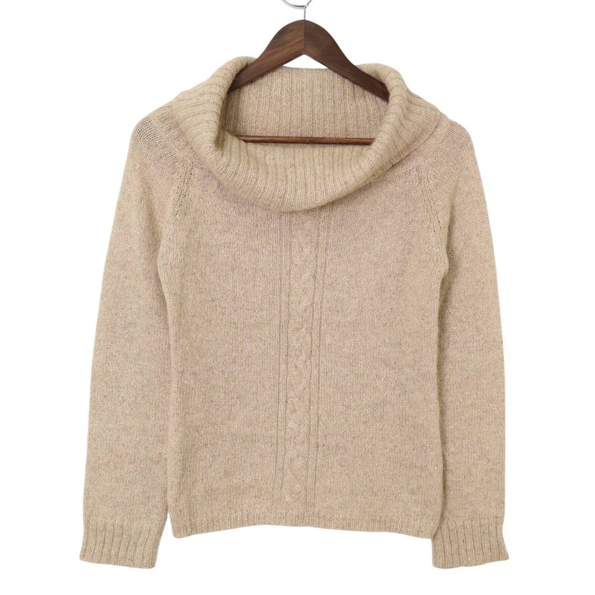 MICHEL KLEIN ミッシェルクラン ウール モヘヤ アルパカ混★ ケーブル タートルネック ニット セーター Sz.38 レディース拍卖